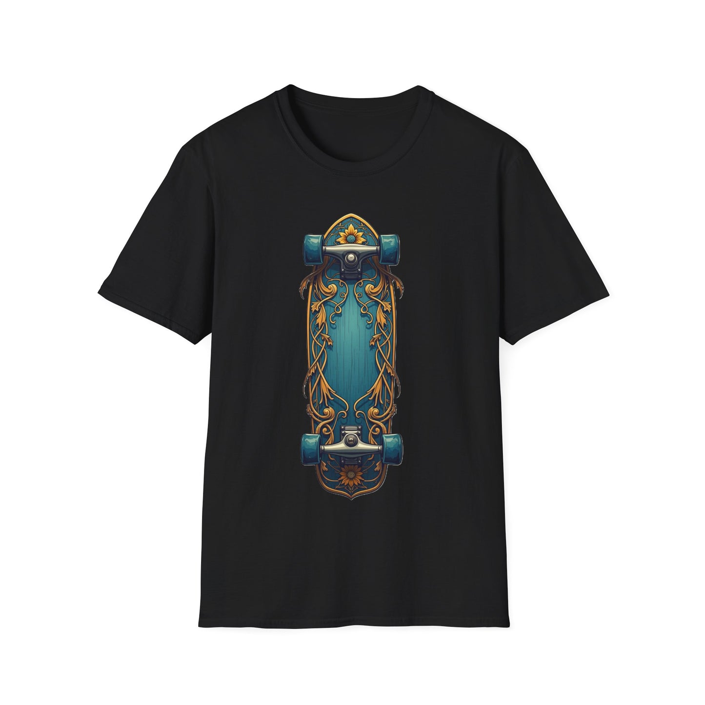 Aqua And Gold Skateboard T-Shirt