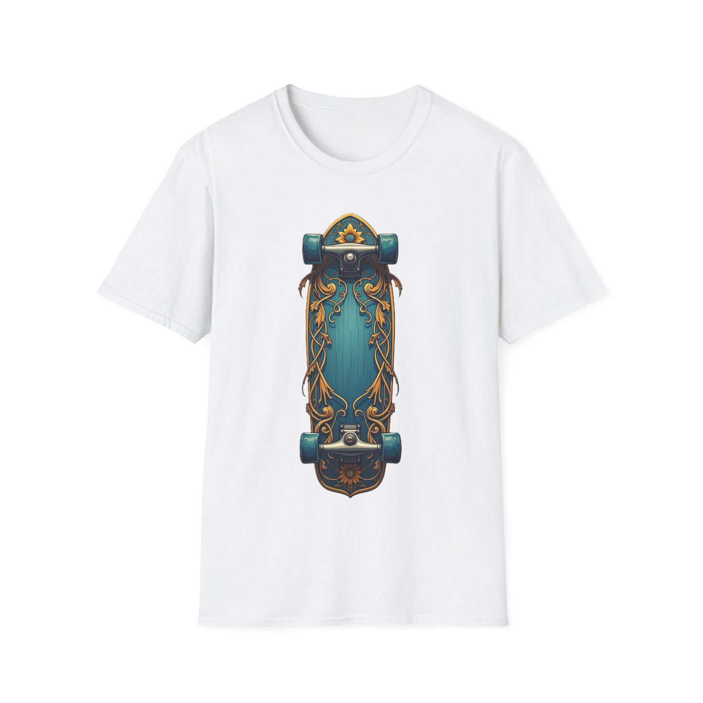 Aqua And Gold Skateboard T-Shirt