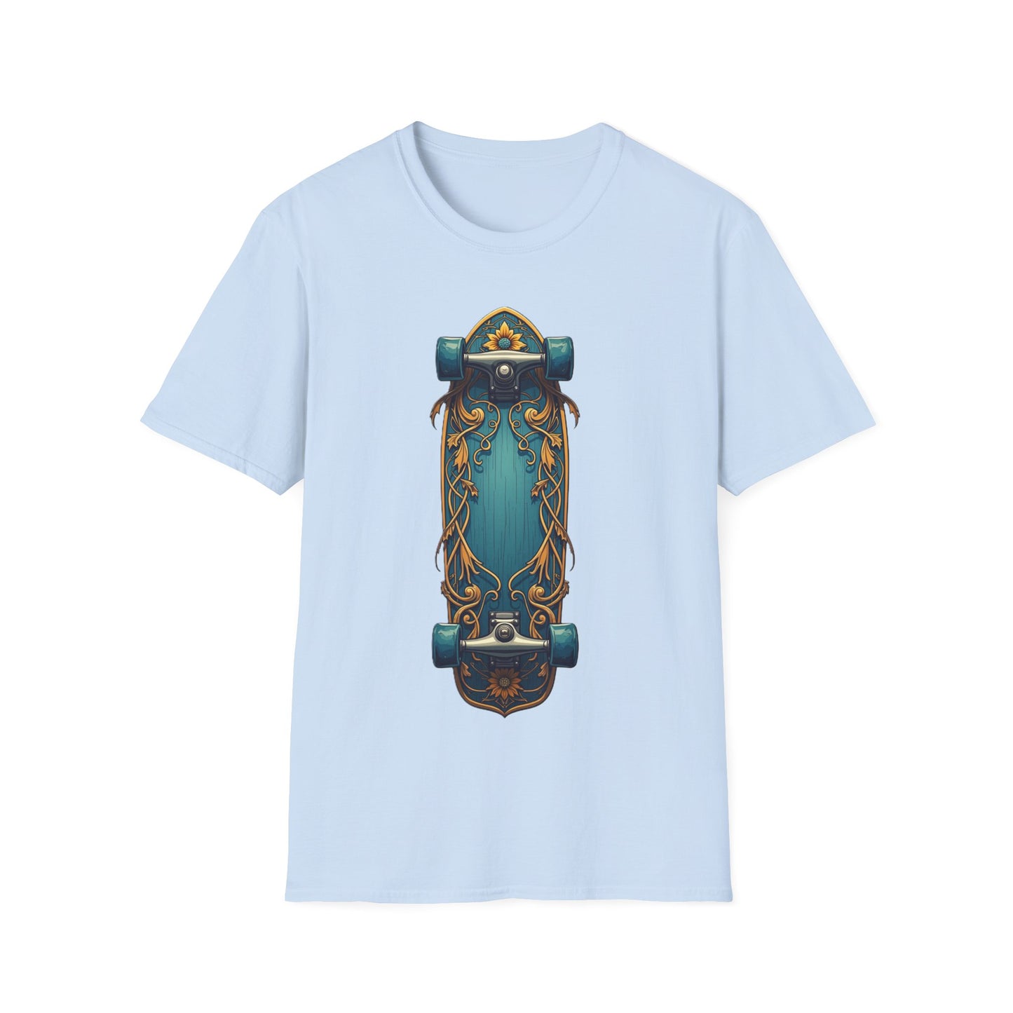 Aqua And Gold Skateboard T-Shirt