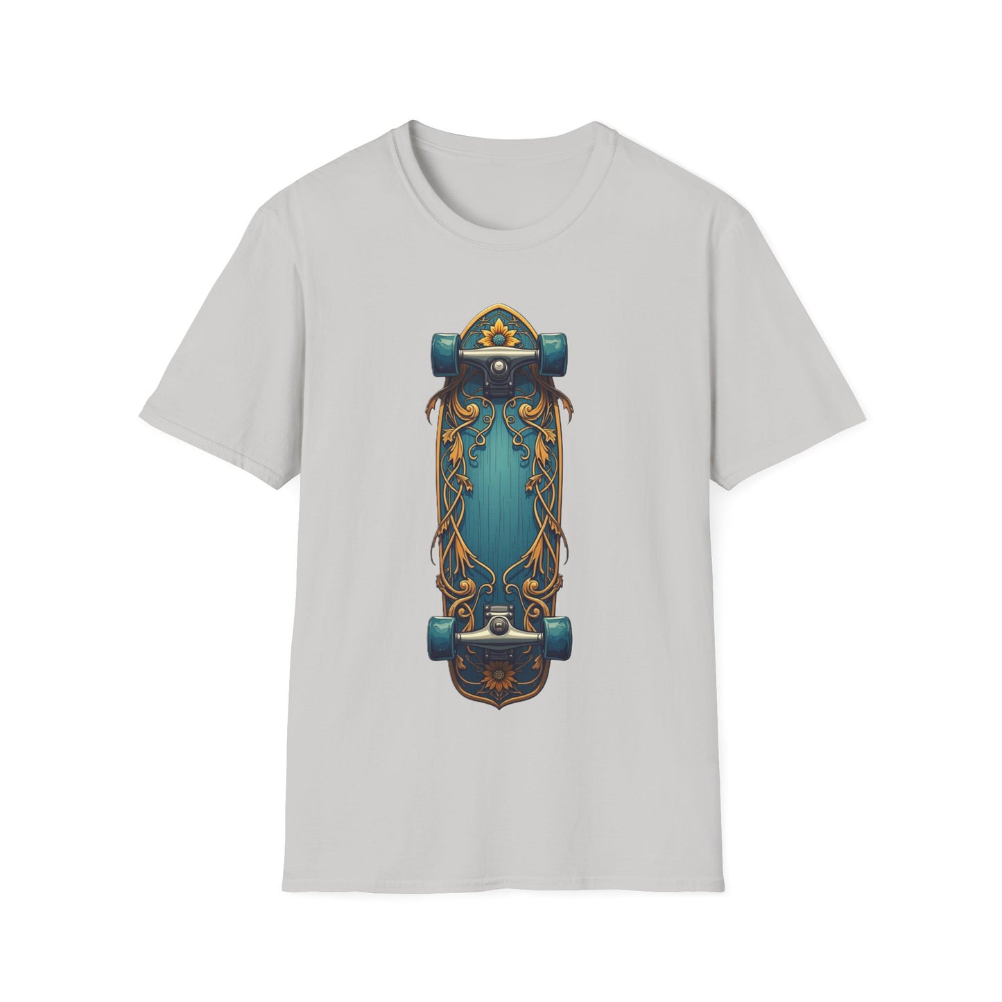Aqua And Gold Skateboard T-Shirt