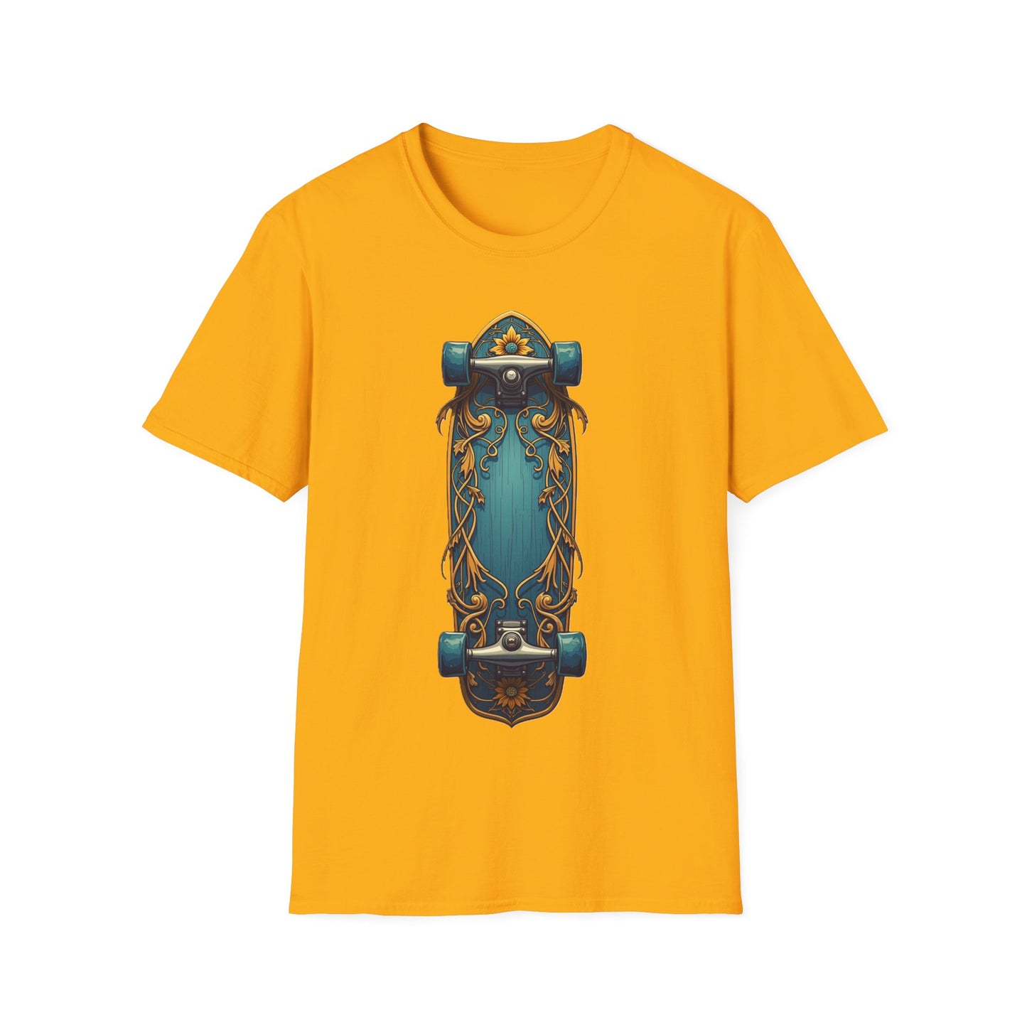 Aqua And Gold Skateboard T-Shirt