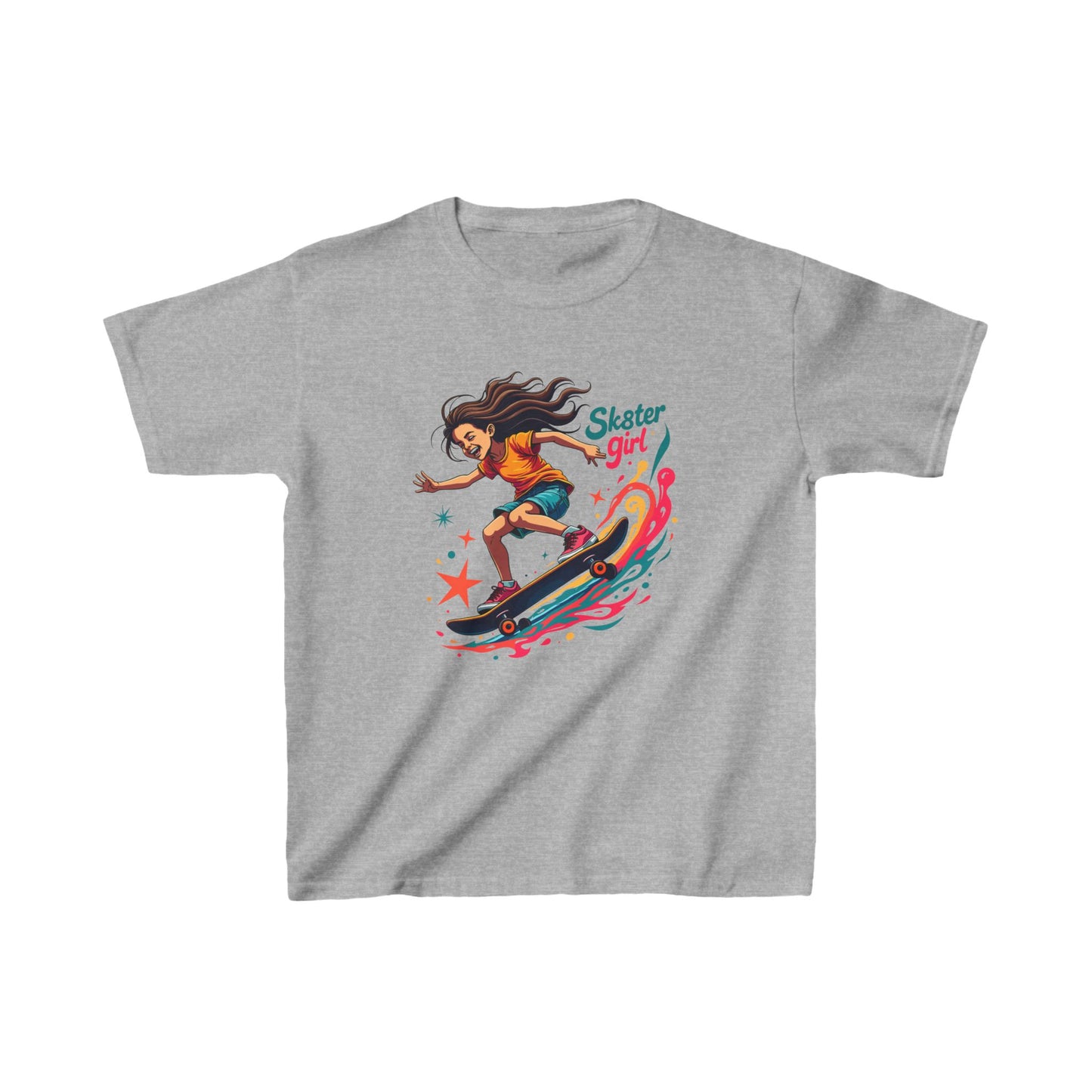 Sk8ter Girl With Hair Flowing Kid's Tee