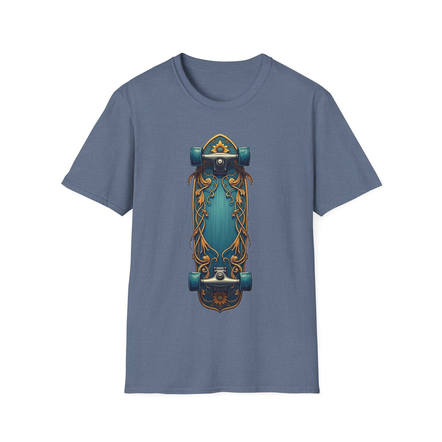 Aqua And Gold Skateboard T-Shirt