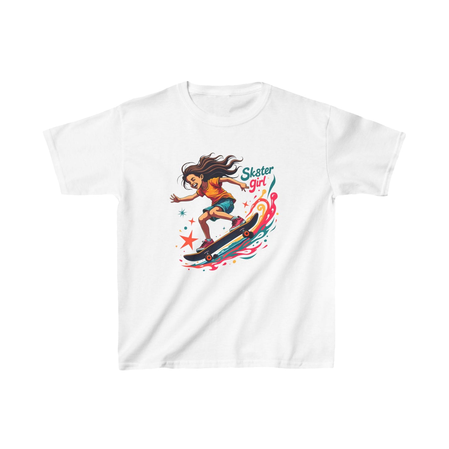 Sk8ter Girl With Hair Flowing Kid's Tee