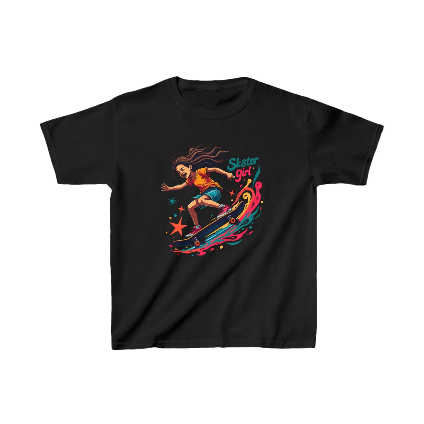 Sk8ter Girl With Hair Flowing Kid's Tee